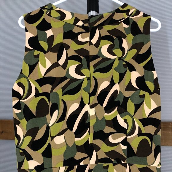 Tahari ASL Abstract Print Green Brown Cream Sleeveless Midi Dress Sz14 - Picture 9 of 16
